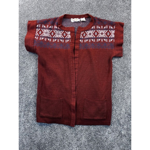 Catalina Sweaters - Catalina Jacquard Cardigan Womens M Acrylic Short Sleeve Nordic Vintage Brown